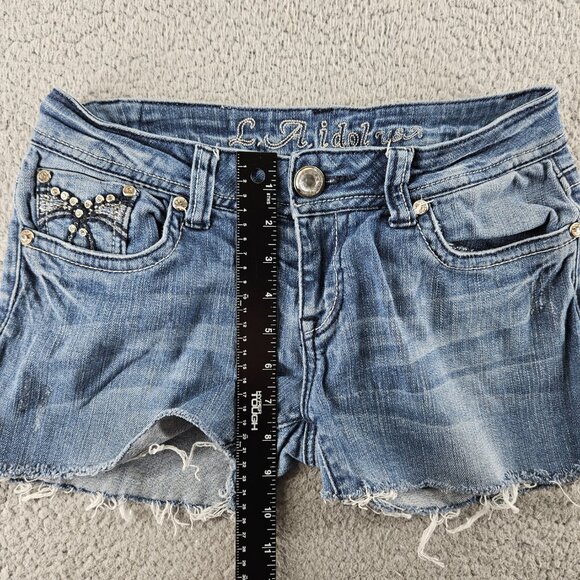 LA Idol Jean Shorts Womens 30 (29x2) Blue Jorts Cut Offs Embellished Embroidered - Picture 12 of 16